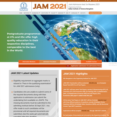 IISc as JAM 2021 controlling Institute